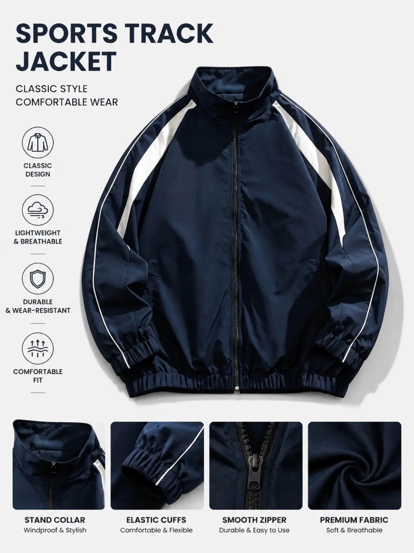 Men's Colorblock Stand Collar Lightweight Sports Jacket, Loose Fit Windproof Hoodie, Quick-Dry Breathable Baseball Shirt, Outdoor Running Fitness Top