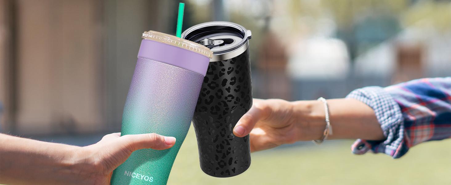 Universal Iced Coffee Sleeve -  Upgraded Double Wall Reusable Stainless Steel Holder Sleeves Insulator for Cold Drinks Fits Starbucks McDonalds Small Medium Large Cups (Glitter) Drinkware Tumbler Insulation Bottled Portable Classic Lid