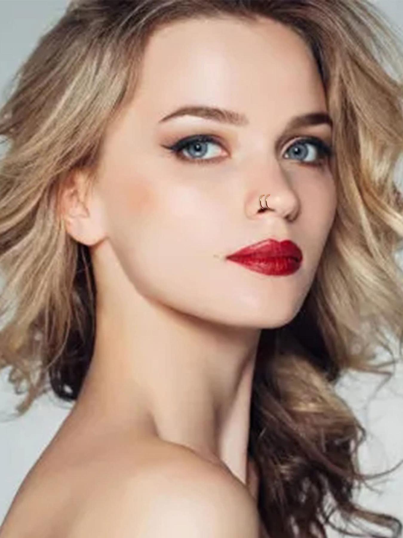 Casual 5pcs Colorful Stainless Steel Double Hoop Nose Rings, Nose Cuff, Nose Piercing Jewelry For Women And Men, Fashionable Body Jewelry Gift For Any Occasion