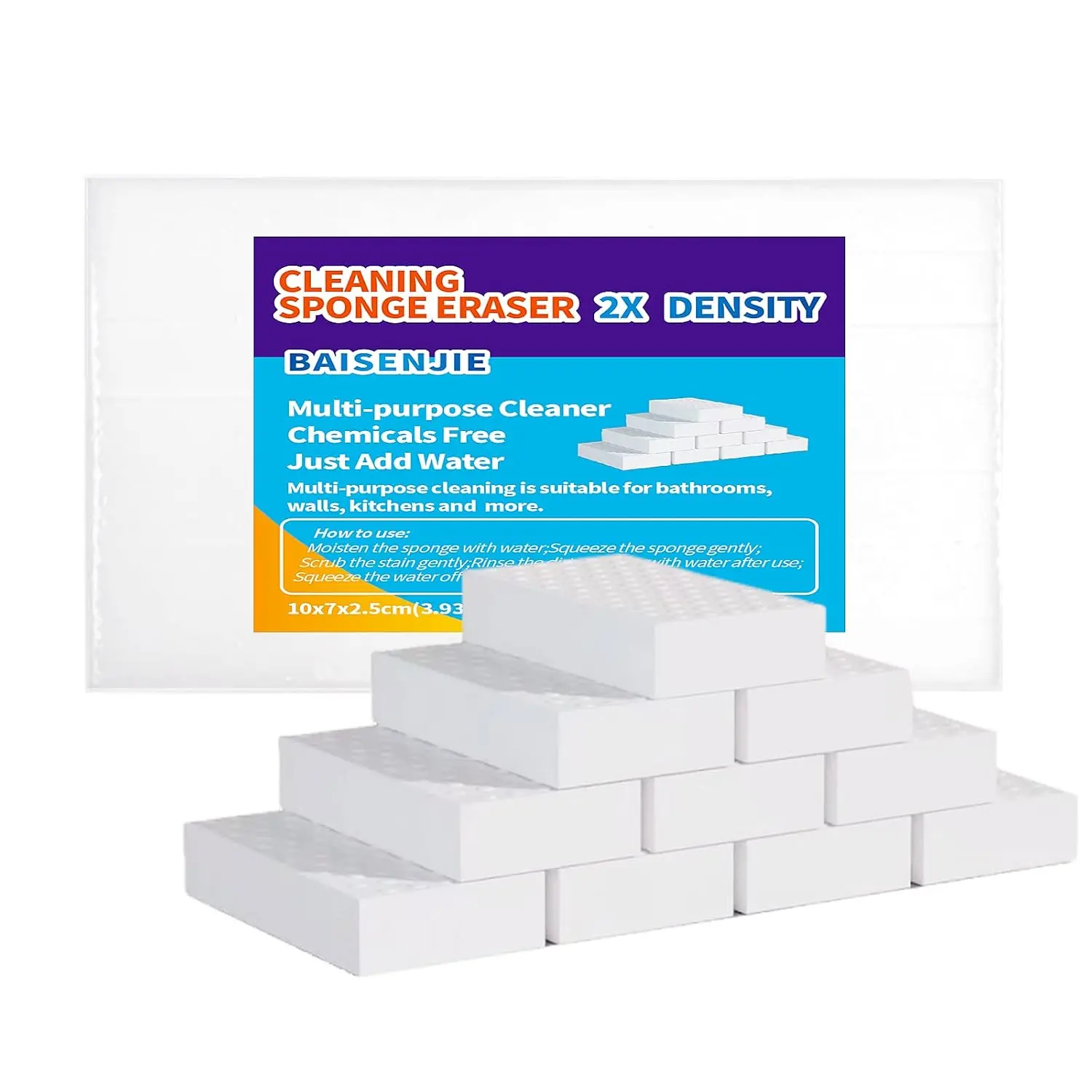 Magic Sponges Eraser,10 Pack Melamine Sponge in Bulk,2X Density,Long Lasting,Cleaning Sponge for Kitchen, Bathroom,Bathtub, Sink,Furniture, Wall Cleaner (White, 3.93x2.76x0.98in)