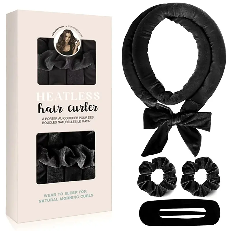 Heatless Curls Overnight, Soft No Heat Hair Curler, Ribbon Wrap for Long & Short Hair, Includes Scrunchies & Clips, Heatless Hair Curlers