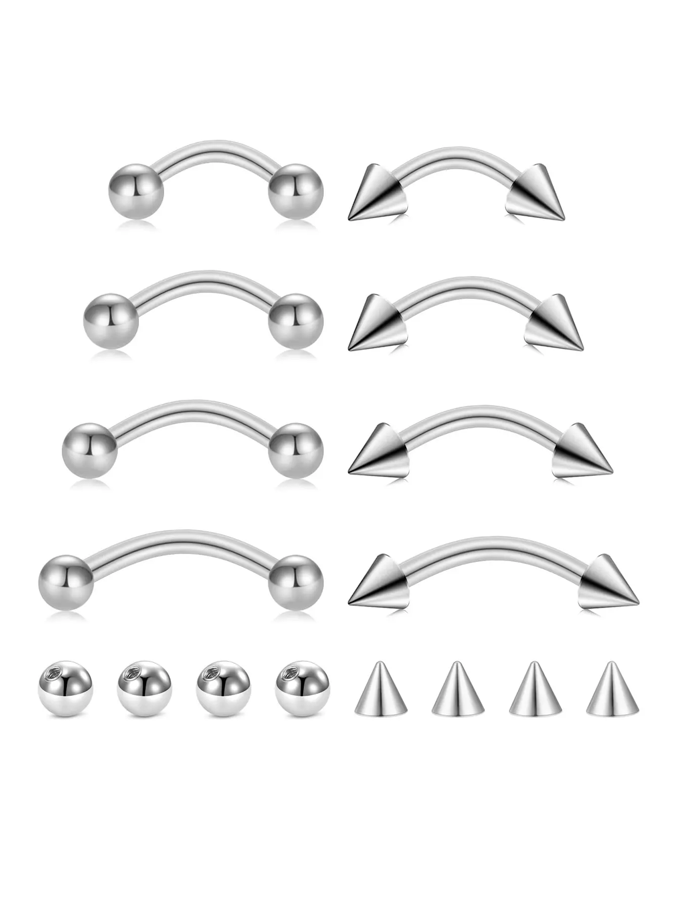 Eyebrow Piercing Jewelry Body Piercing Jewelry Surgical Steel Curved Barbell for Vertical Labret Lip Ring Rook Earring Bridge Piercing Hypoallergenic Navel Small Belly Button Ring for Women Men 16G 6mm-12mm Lip Labret Studs