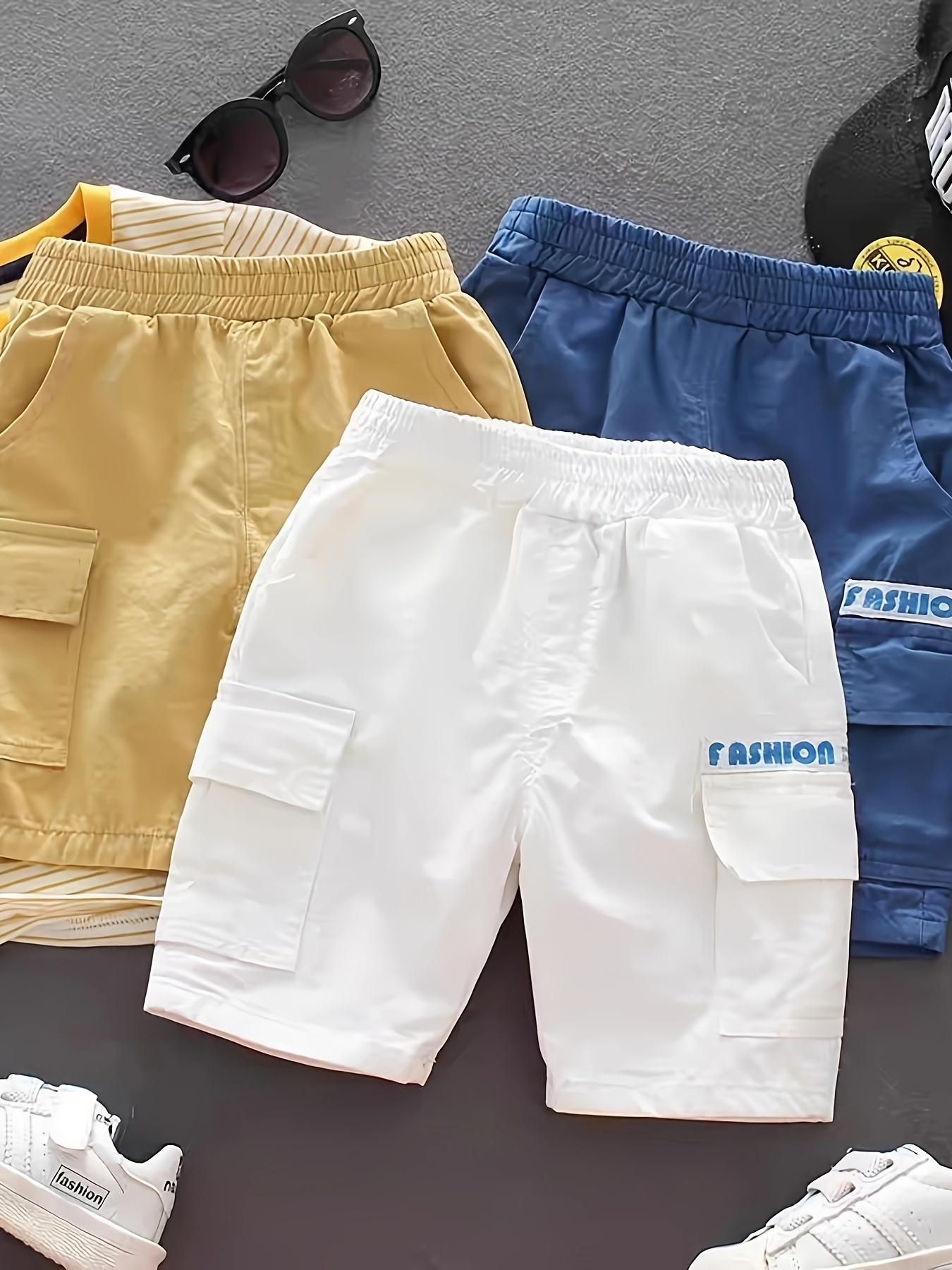 [Summer Shorts |   Thin] 3pcs Boys' Summer Shorts |   Knee-Length Cargo Pants, Thin and Trendy, Medium to Large Kids, New Summer Style, Perfect for Outdoor