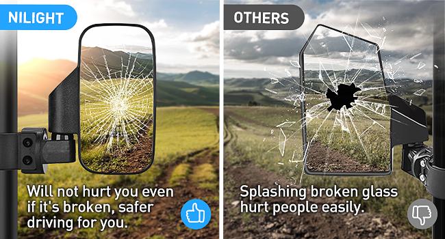 Nilight UTV Side Mirrors Universal Fit For 1.6in to 2in Roll Cages