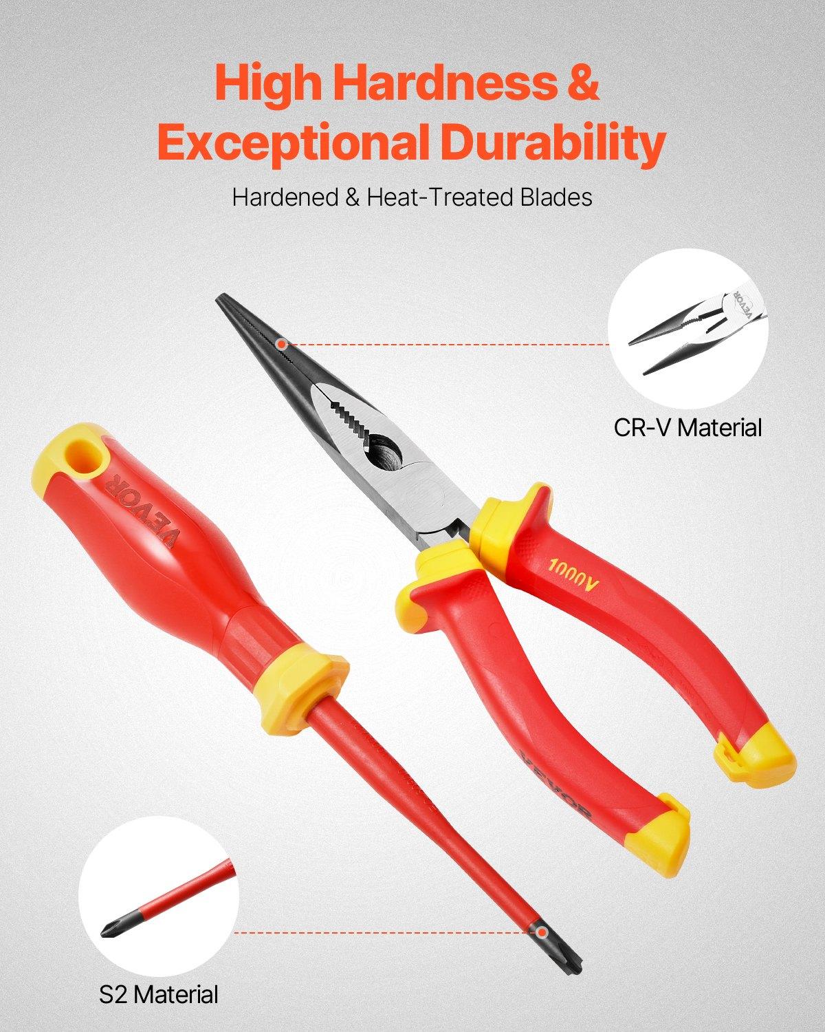 VEVOR Insulated Screwdriver Set, 50-Piece Professional Electrical Screwdriver Set, 1000V Insulated Electrician Tool, with Magnetic Tips, T-Handle Hex Wrench, Screwdriver, Single-Pole Voltage Tester