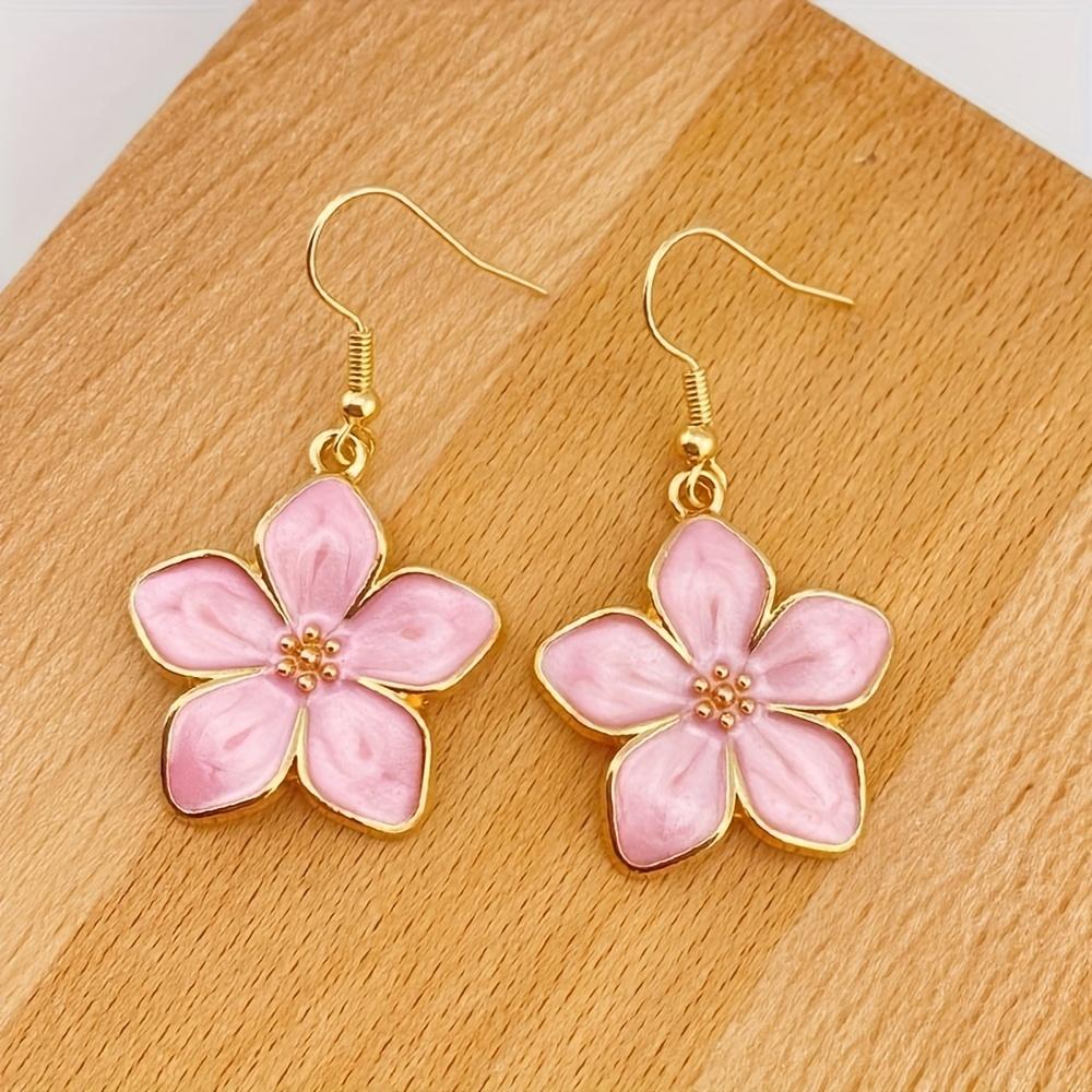 1 Pair Oil-Dripping Pink Petal Earrings Suitable for Jewelry Gifts Flower Dangle Earrings