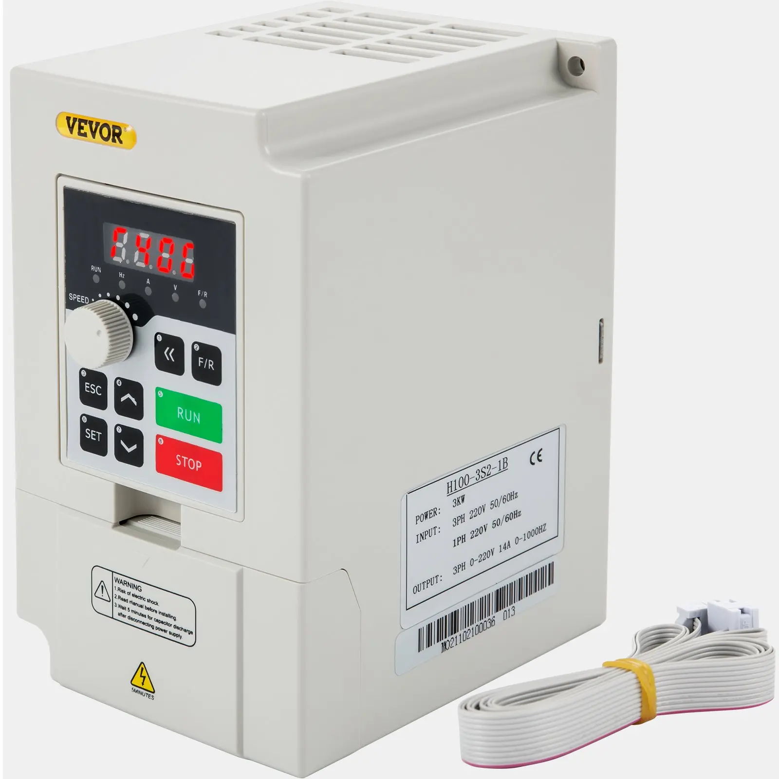 VEVOR Variable Frequency Drive (VFD) - AC 220V Input, 3KW 4HP, 1 or 3 Phase Input, 3 Phase Output, Digital Display CNC Motor Speed Controller for Pump, Compressor, Ventilator, Extruder