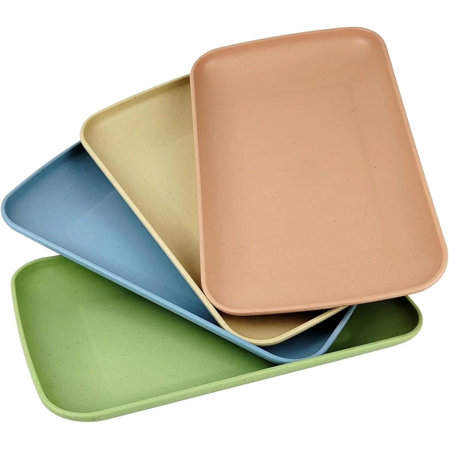 Wheat Straw Plates,4 Pack Rectangular Dinner Plates,Dinner Dishes Lightweight Plates Salad Plate for Kitchen Camping -  (4, multicolour)