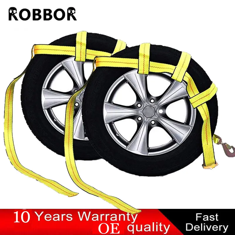 2x ROBBOR Car Dolly Wheel Net Tire Basket Tow Strap With Snap Hook Heavy Duty