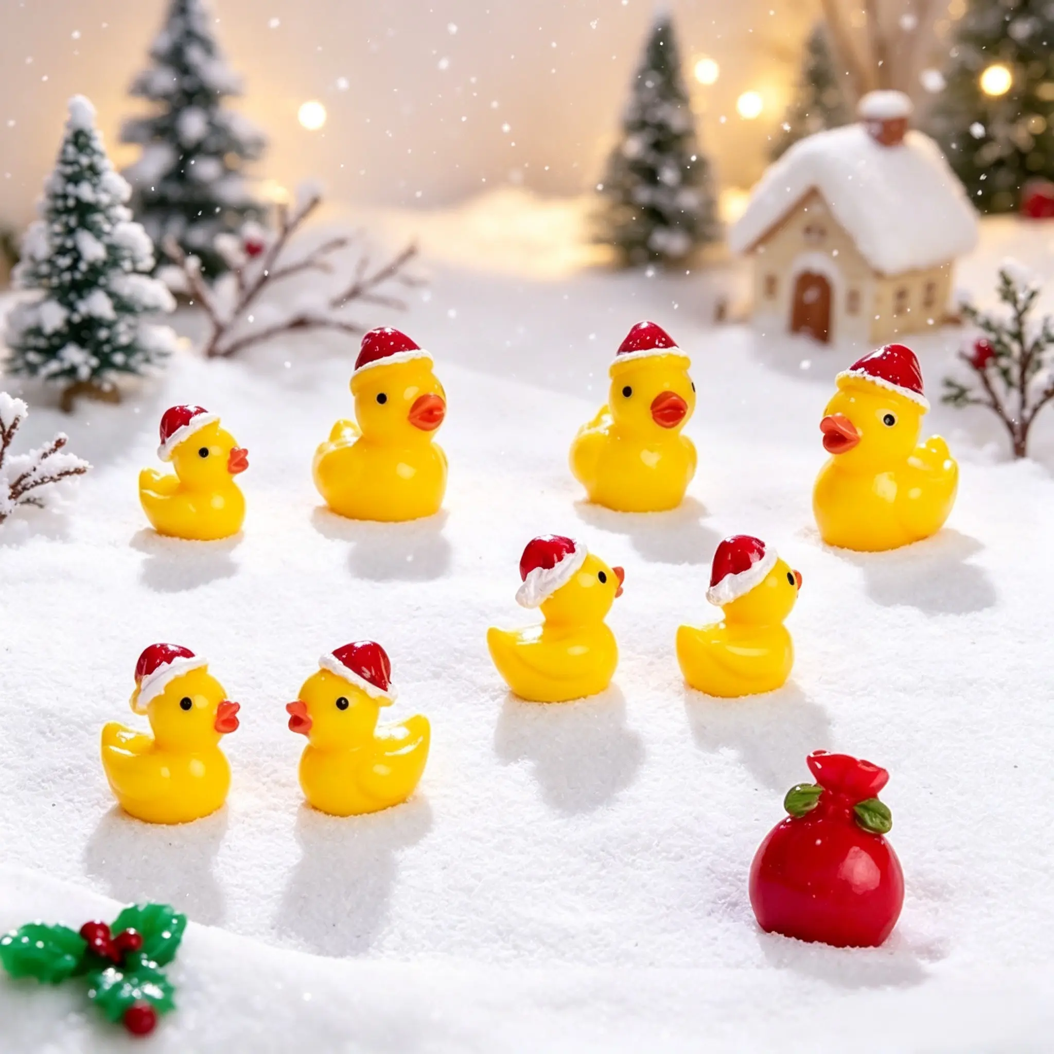 30 Christmas Ducks Mini Resin Craft Decorations, DIY Cake Accessories, Home Decoration, Party Scene Decor, Moss Micro Landscape
