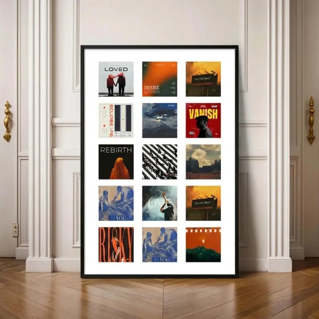Custom Album Cover Collage Poster |   Personalized 15 Grid Music Wall Art for Bedroom, Studio & Gift