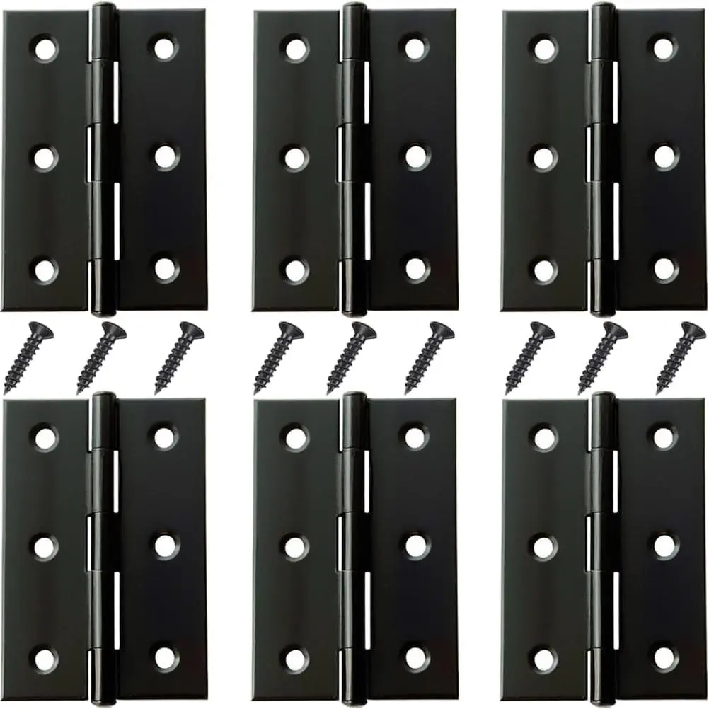 6-Pack 3-Inch Black Stainless Steel Hinges with Screws, Heavy-Duty Rust-Resistant Cabinet Hinges for Furniture Doors, Boxes, DIY Projects