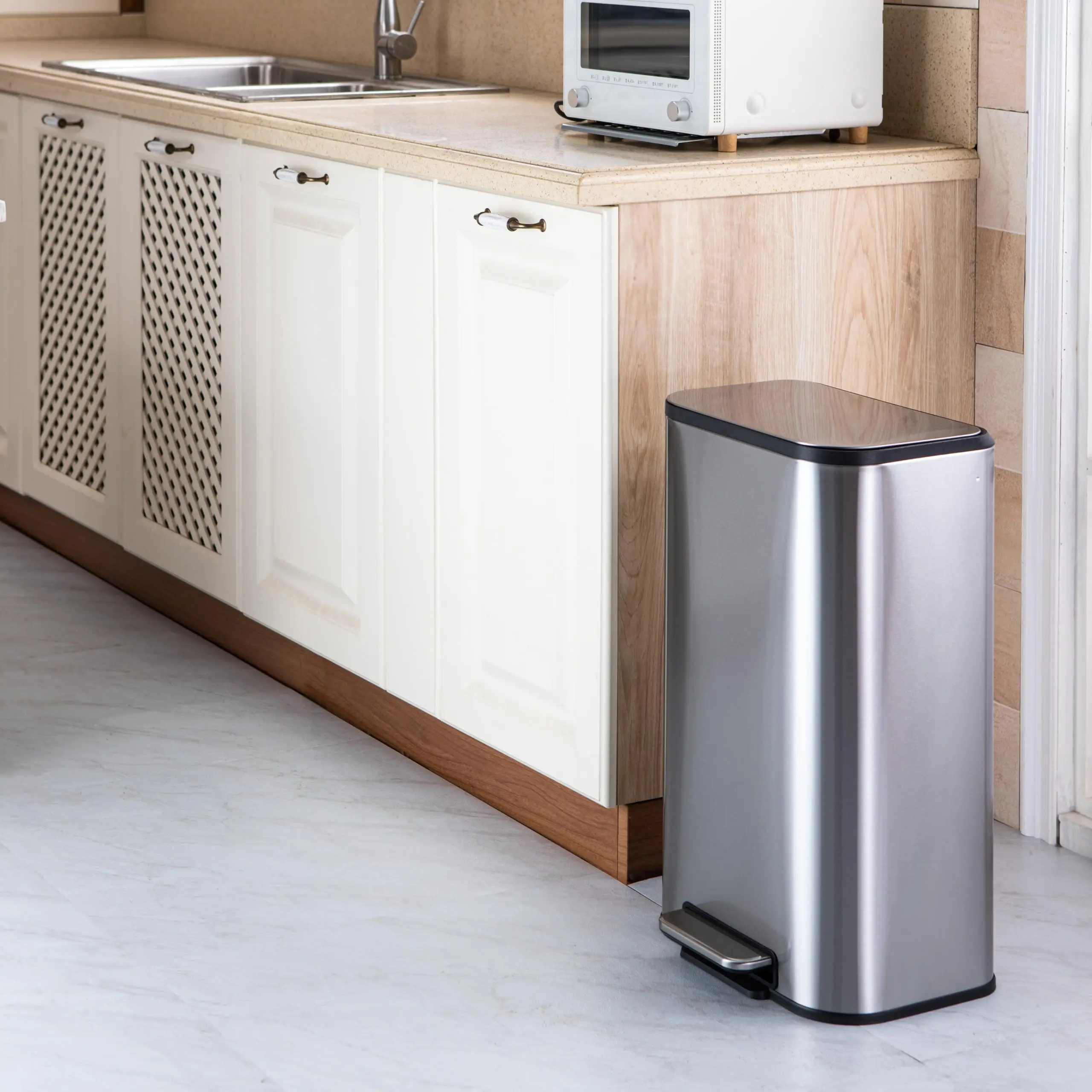 Stainless Steel Step Kitchen Trash Can – Quiet Close Lid – Step-On Pedal & Removable Inner Bucket – Rectangular Waste Bin for Home, Office - 12L/3.2 Gallon, 20L/5.3 Gallon,50L (13 Gallon)