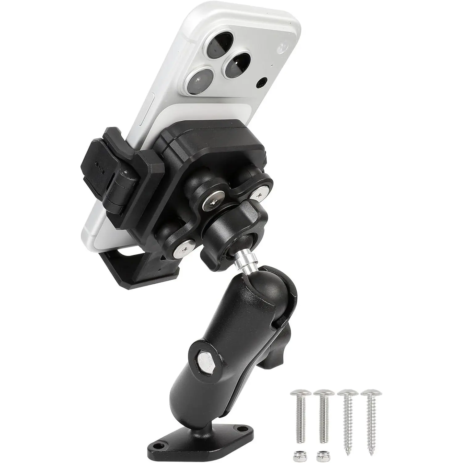Heavy Duty Phone Mount Holder with Vibration Dampener for Boat   [Camera Friendly] [1s Lock & Release] [ Screw-Mounted AMPS  Base & Medium Arm], Fits 4.7-7.2" Cell Phones