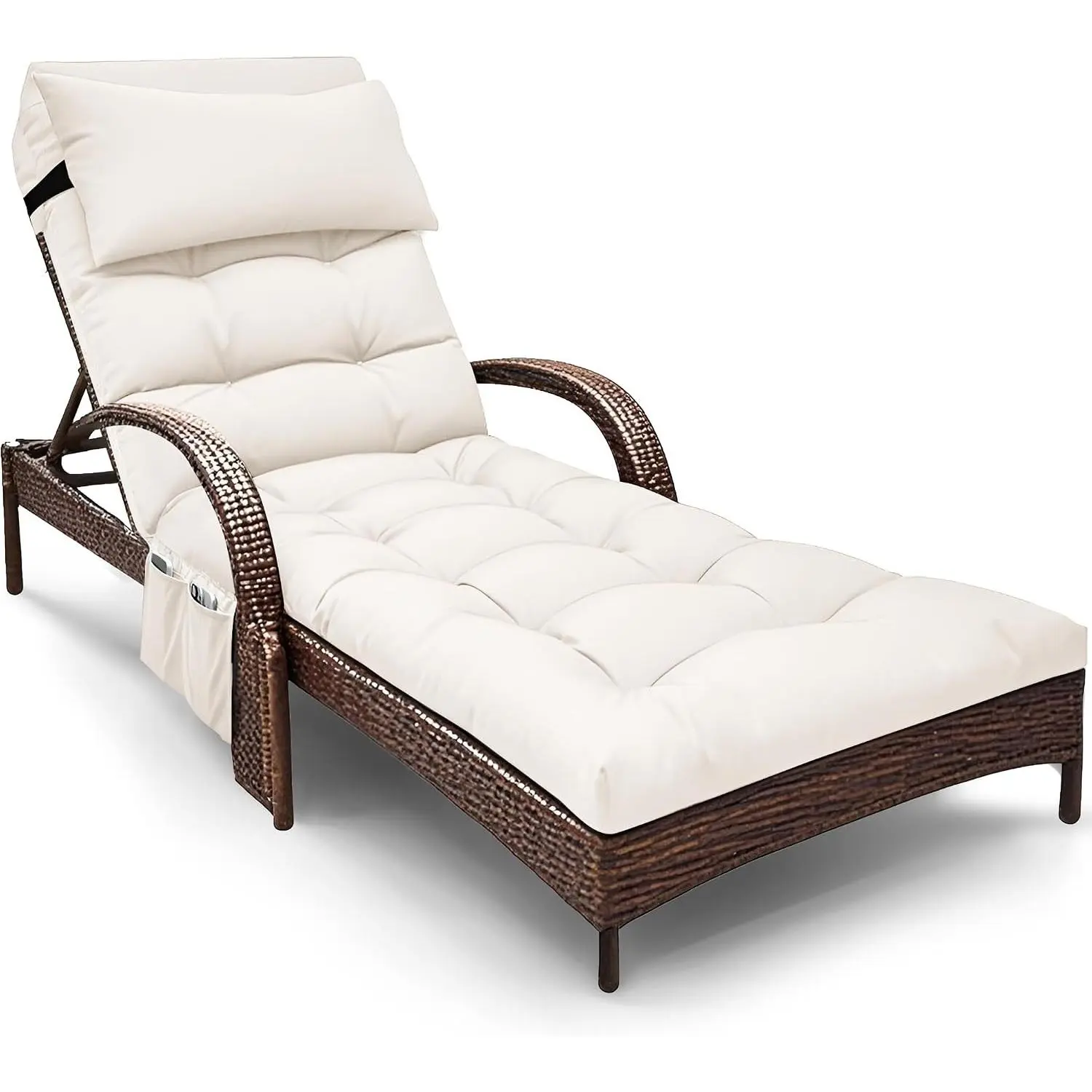 Outdoor Chaise Lounge Chair Cushion, Waterproof Outdoor Chair Cushions for Patio Furniture, 71 x 21 x 4 Inches Replacement Chaise Lounge Cushion with Ties (Cream)