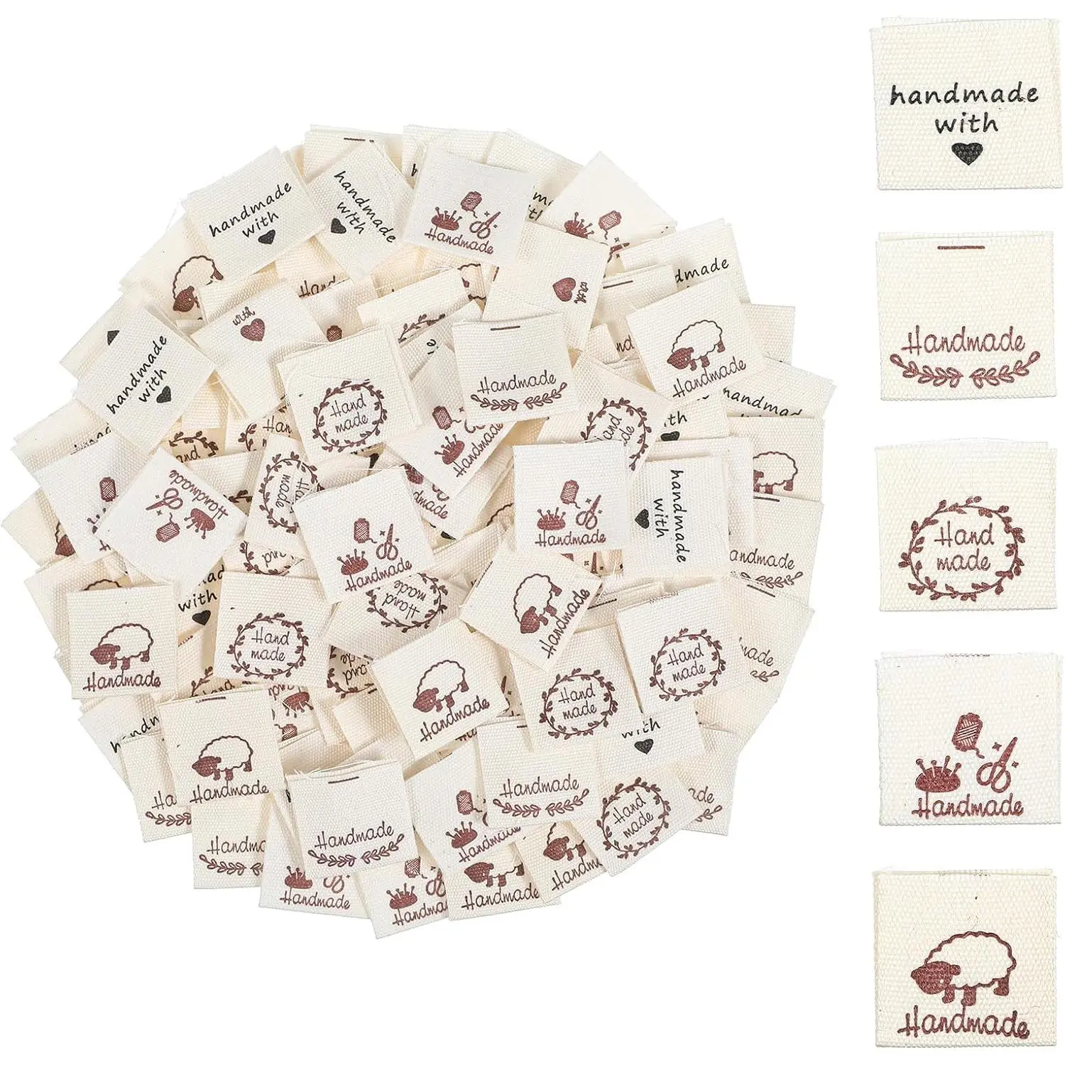 100 count 2x2cm  Tags, Personalized Crochet Tags Sewing Labels for  Items Fabric Labels for Clothes DIY Crafts Knitting Crocheting Sewing (5 Styles)