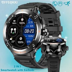 EFFEOKKI Multifunction Smartwatch with Built in Earbuds NFC Call Music 1.46 Inch Full Touch HD Display Multiple Sports Fitness Tracker Activity Compatible with iOS Android Devices, Perfect Gift for Men, Dad, Husband & Boyfriend