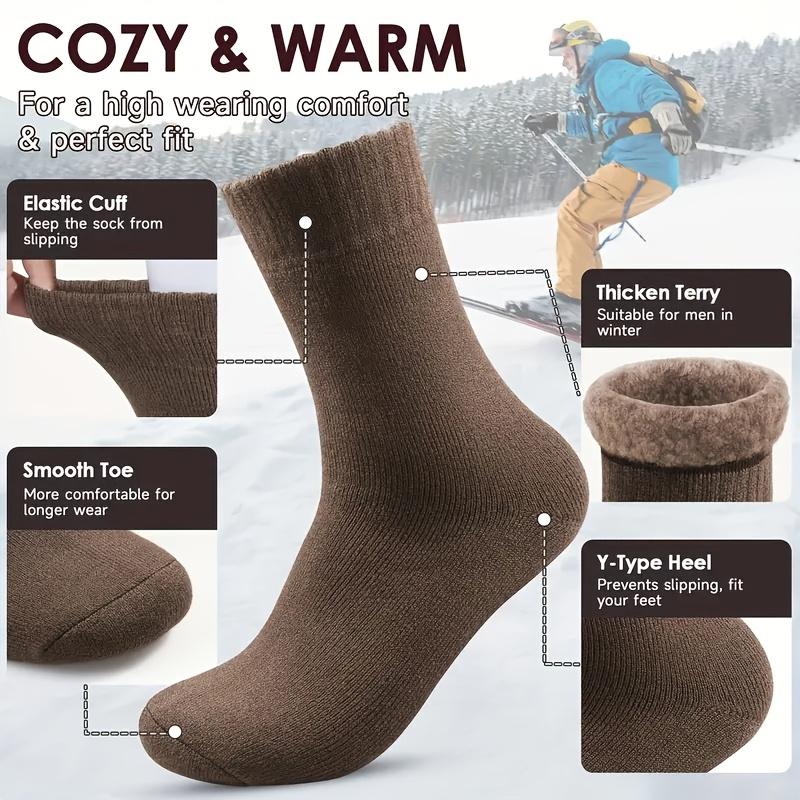 3/10 Pair Winter Thickened Fleece Snow Socks, Men's, Soft Fluffy Warm Boot Socks, Suitable for Outdoor Work, Leisure and Entertainment, Perfect Knitted Gift for Husband, Father and Boyfriend