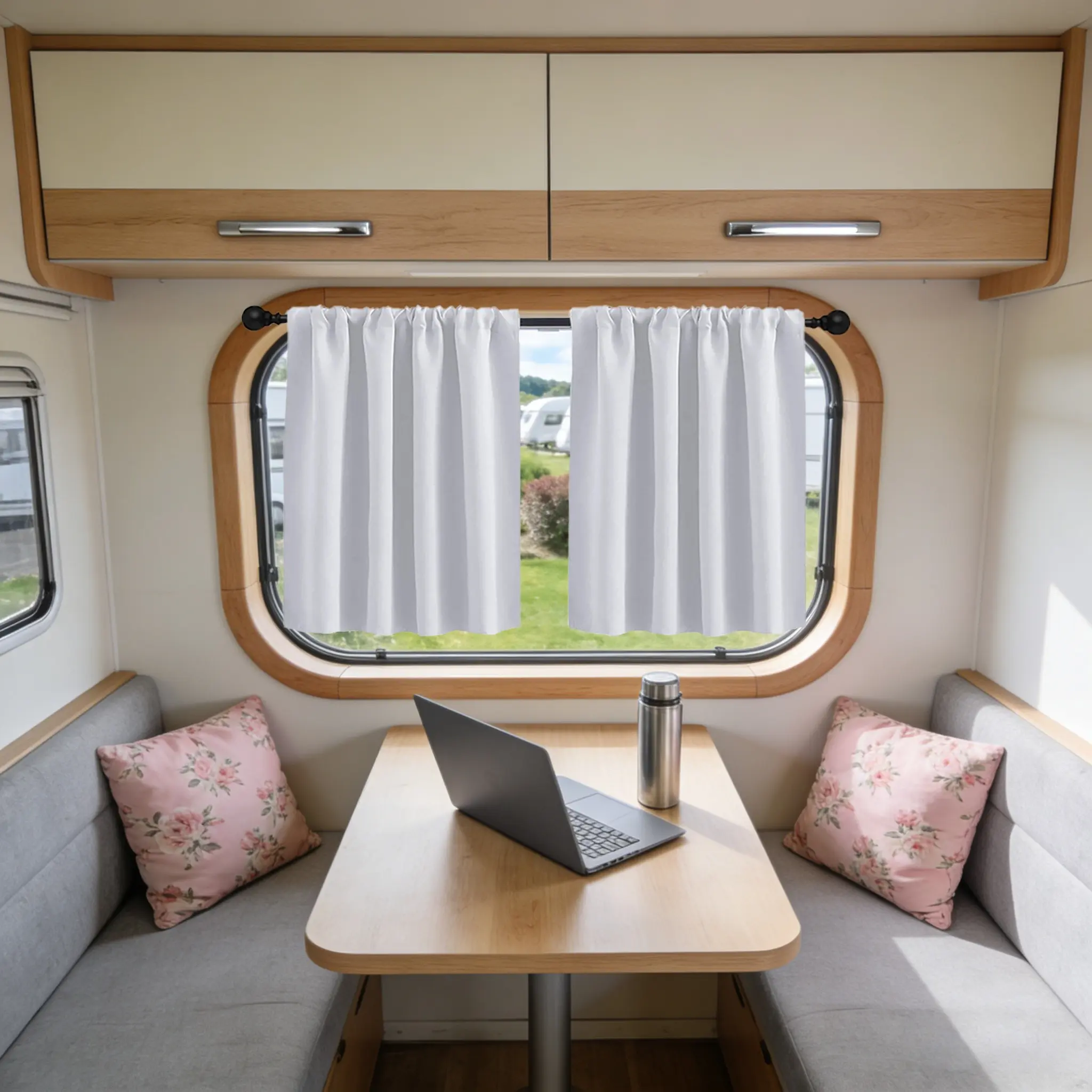 Blackout Small Window Curtain RV Camper Curtains, Sunscreen Mini Solid Color Simple Design, Easy Rod Pocket Installation, for RV, Camping Van, Bedroom, Living Room, Kitchen