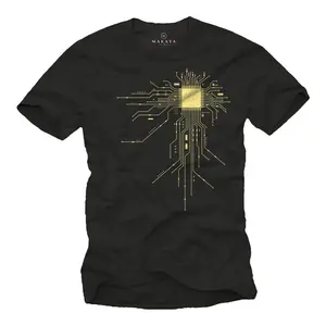 Mens Gamer T-Shirt CPU Gaming Tee Gift for Him Nerds Funny Print Shirt Black
