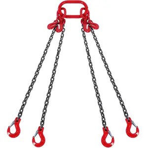 1/4" x 5' Chain Sling, 4 Legs, G80 Lifting Chain With Grab Hooks, Rated 6600 Lbs, Industrial-Grade Rigging Hardware, Multi-Leg Slings For Lifting And Hoisting, Durable Heavy-Duty Load Chain Assembly