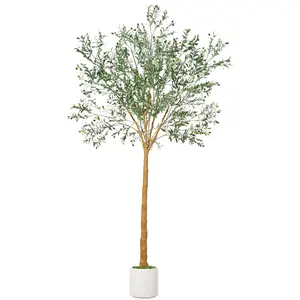 Garvee 10FT Artificial Olive Tree with Cement Planter – Realistic Leaves and Fruits, Hand-Painted Trunk, Adjustable Boughs for Indoor Home Décor, Office, Living Room, and Dining Room Faux Tree