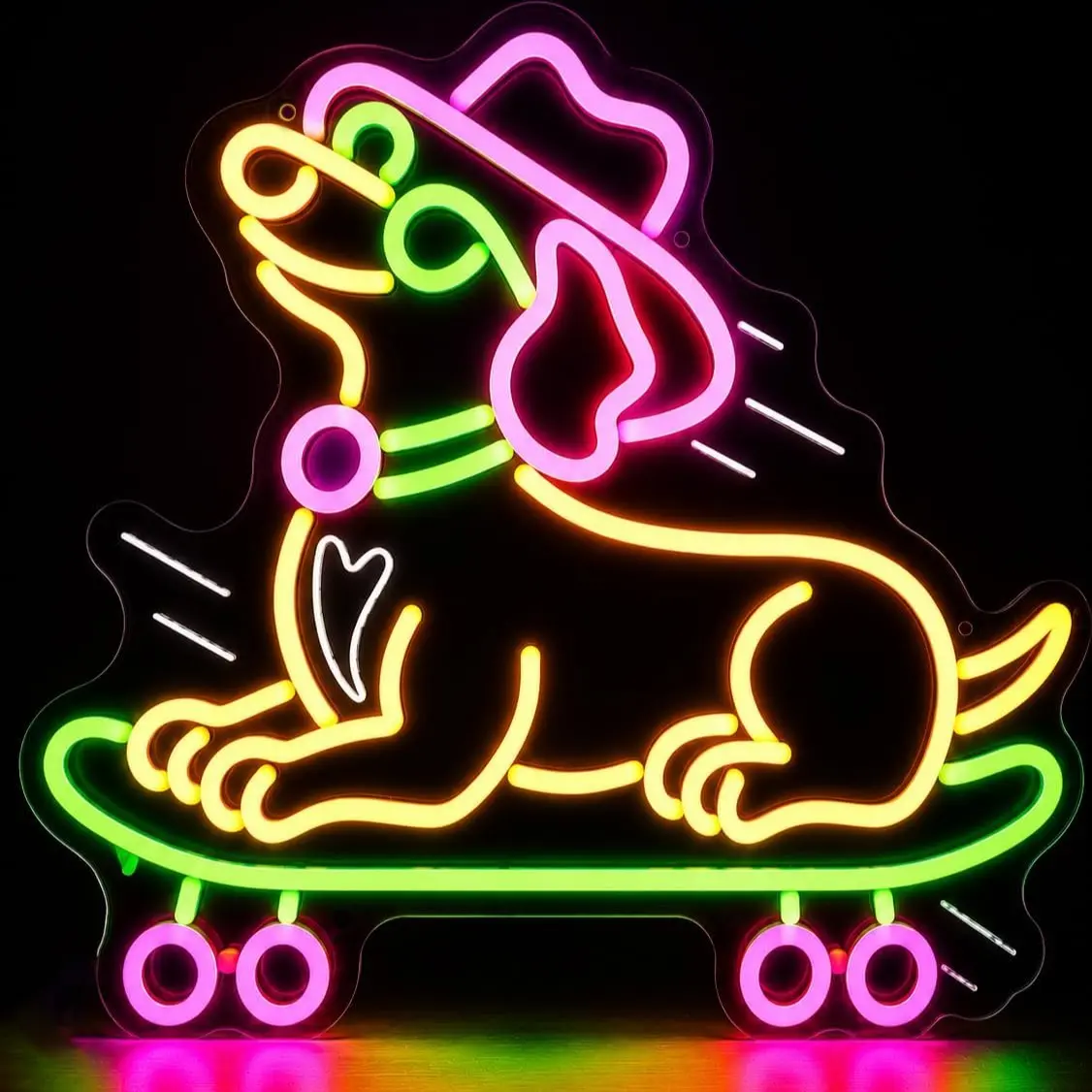 Dachshund Skateboarding Neon Sign, Dimmable LED Dog Light Wall Decor for Bedroom Game Room Man Cave Dachshund Gifts for Boys Girs Men Women Dog Lovers
