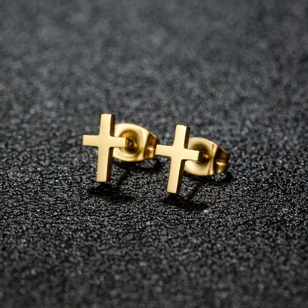 Golden Stainless Steel Small Cross Christianity Amulet Earrings For Women Hypoallergenic Stud Earrings For Girls Daily Wear