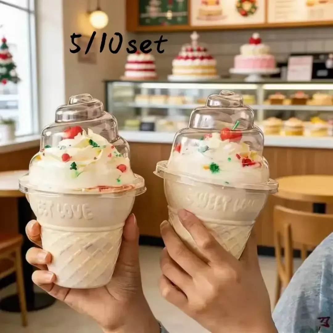 Disposable Plastic Ice Cream Cups, Waffle Bowl for Sundae, Snacks, Drinks, Kids and Adults, Summer Parties, Birthday, Yogurt, Soup, Home and Bar Use
