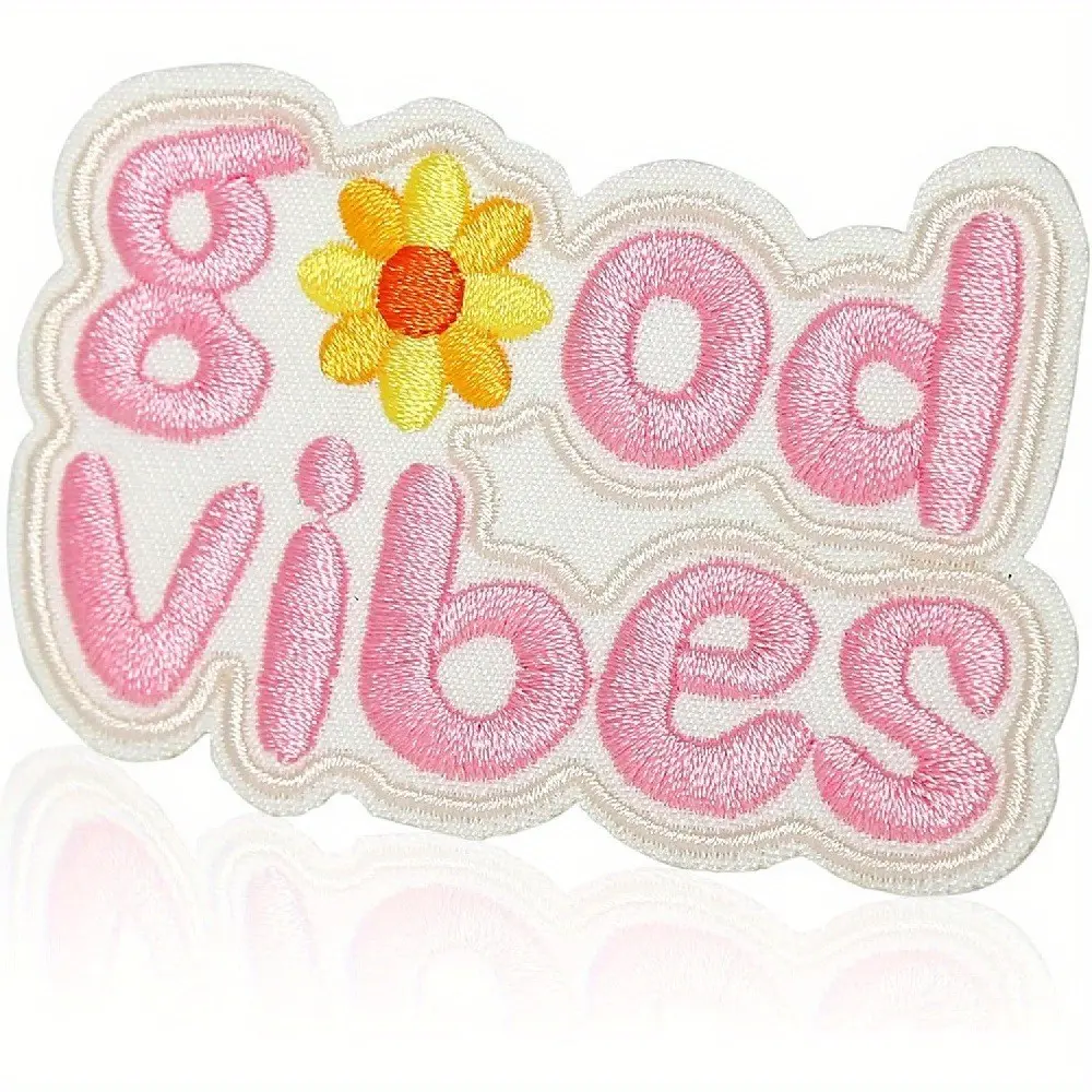 1 Count Good Vibes Iron On Patches, Pink Embroidered Meme Patch, Cute Funny Morale Patch for Clothing, Backpacks, Vests, Jackets, Jeans, Hats, Helmets, Sewing