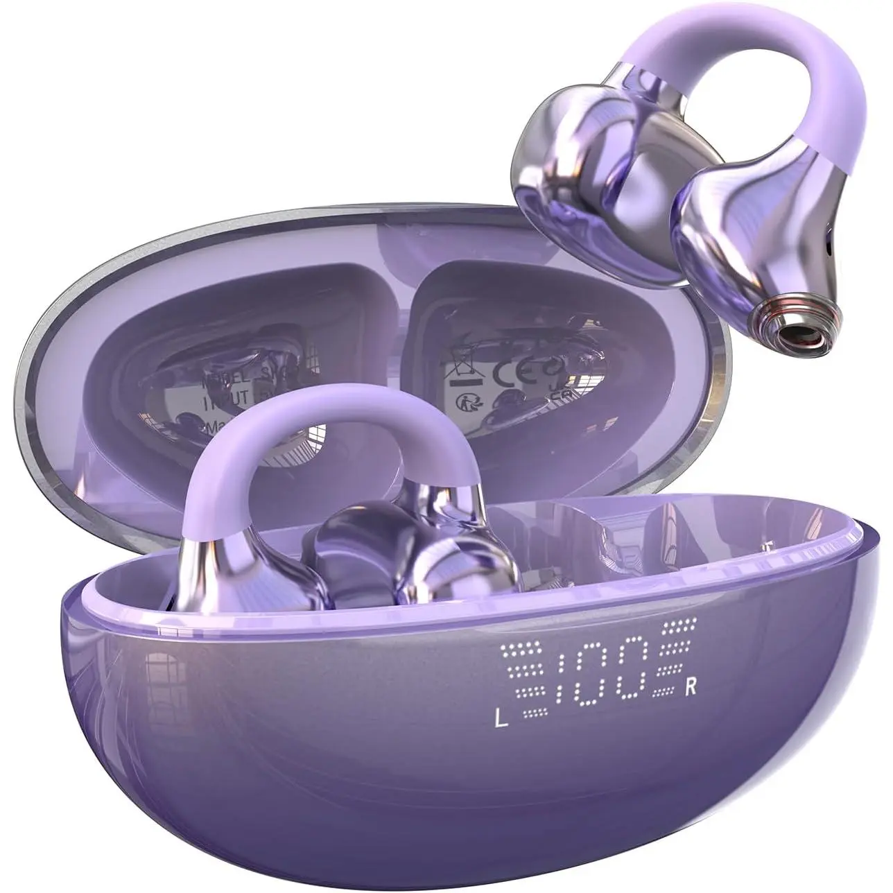 Open Ear Earbuds, Half in-Ear Clip on Earbuds with Touch Control, Wireless Bluetooth 6.0,Lightweight for Running, Workouts, Music Listening (Purple)