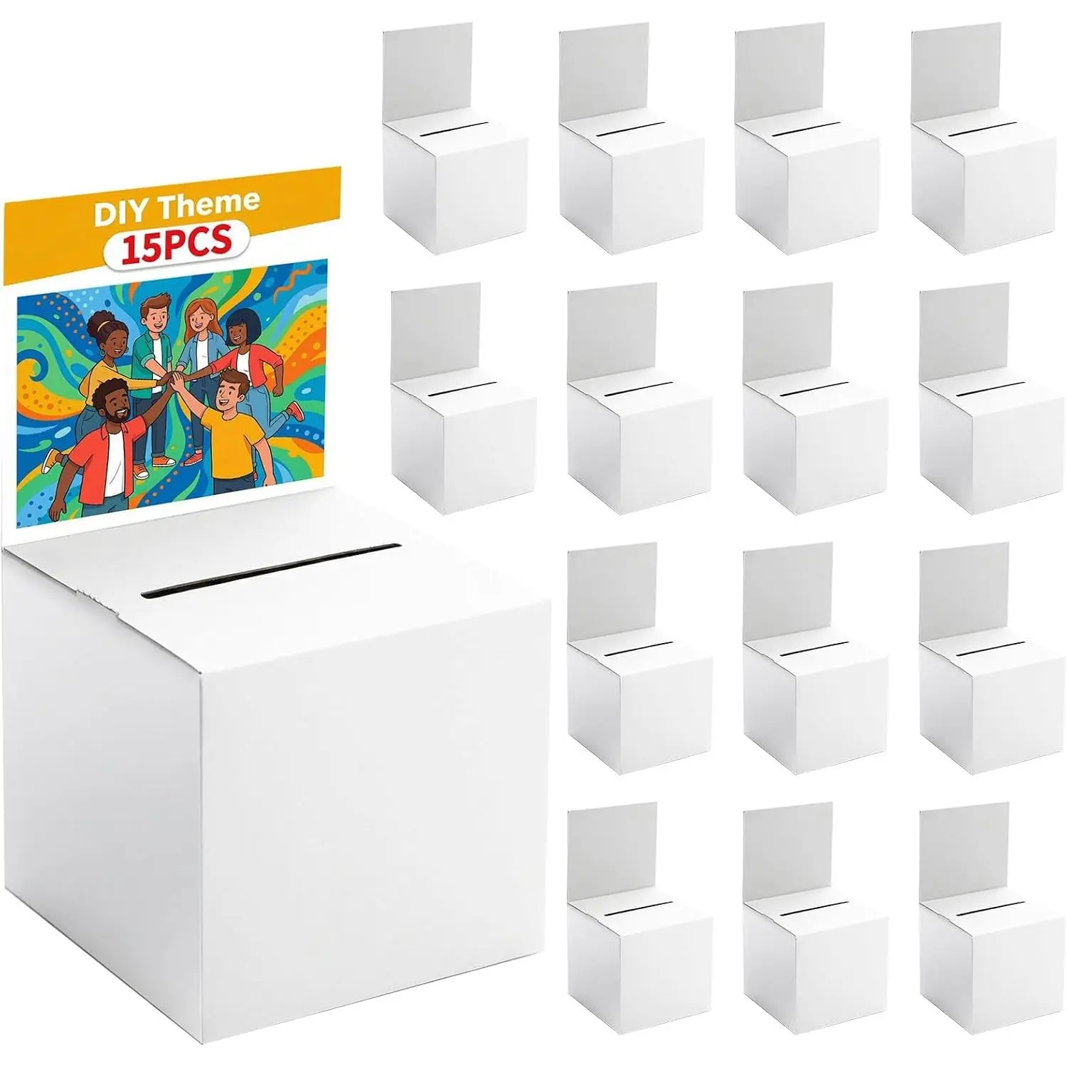 2-Pack 6x6x6 Inch White Cardboard Raffle Ballot Suggestion Box with Slot, Removable Header, Adjustable Insert Organiser, for Wedding Voting Contest Fundraising (Office Stationery Desk Accessory)