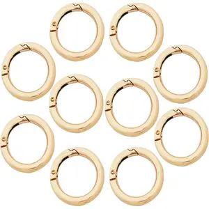 10 pcs 3/4 inch(19mm) Small Round Carabiners Clips Metal Trigger Spring O Rings Snap Hooks DIY Charms Accessory for Keychains Bags Purses Crafts Making, Light Gold Small(3/4" Inside Diameter)