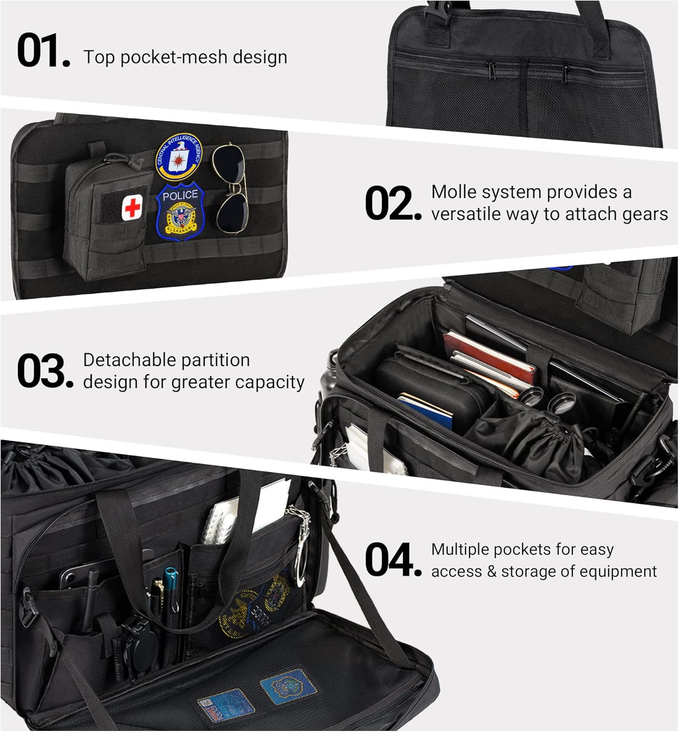 SUNDAY MIRTH Patrol Bag Law Enforcement,  Gear Bag for  Front Seat Organizer with Cup Holders, MOLLE System, Fits  Passenger Seat (Black)