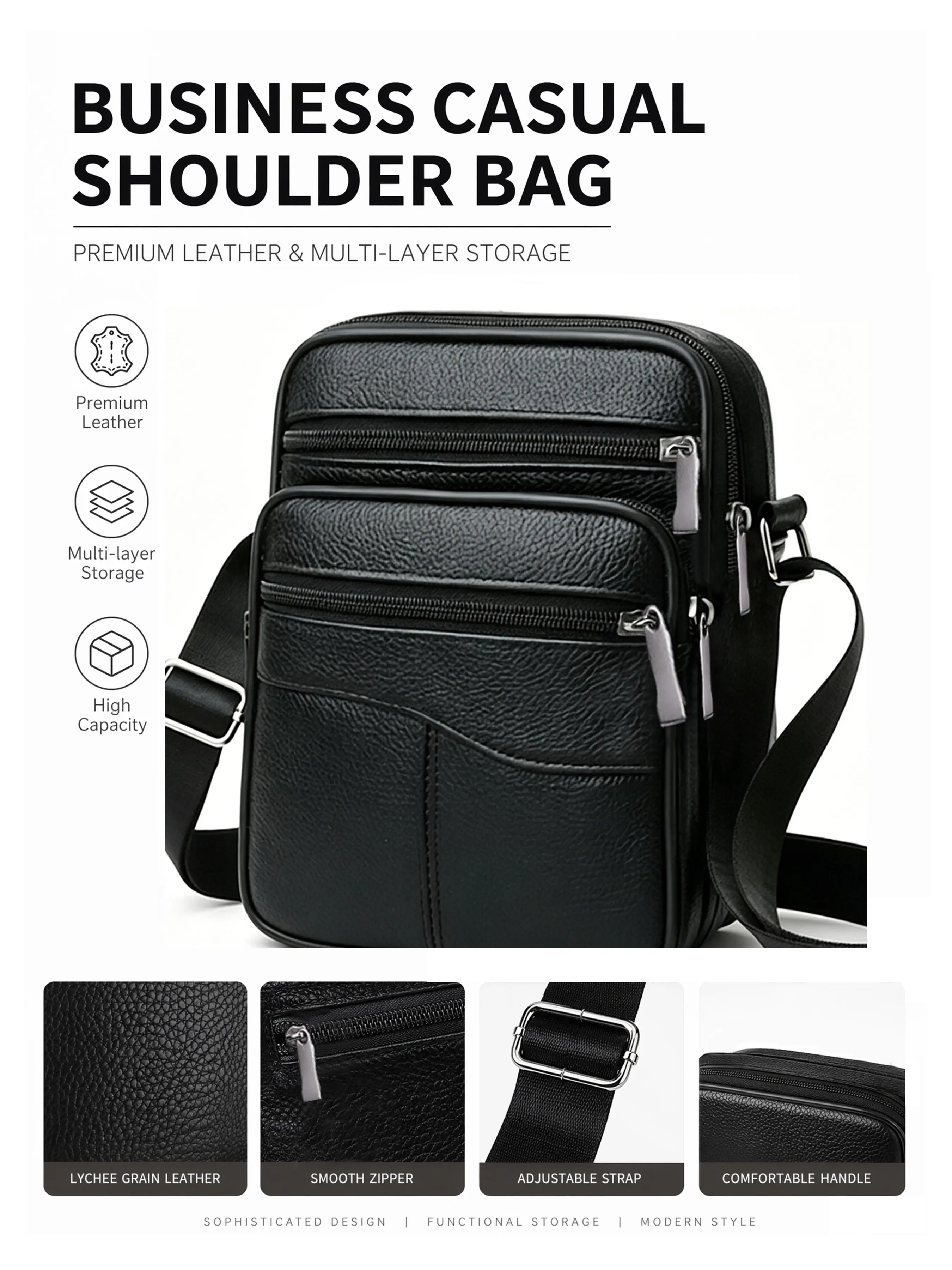 1 Pack Genuine Leather Crossbody Messenger Bag for Men, Business Casual Multi Pocket Shoulder Purse, Large Capacity Anti-scratch Sling Bag for Daily Work Travel Outdoor