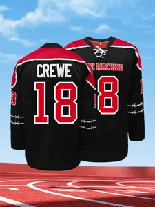 Men's #18 Premium Black Red Hockey Jersey, Full Stitched Embroidered Fan Edition Jersey, Breathable Wrinkle-Resistant Long Sleeve Shirt for Collection & Game Day
