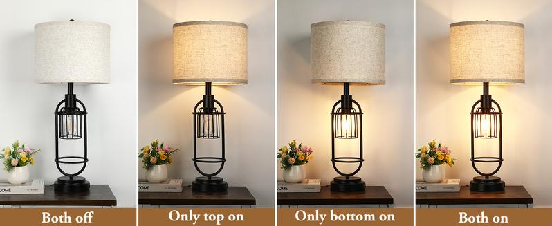 Set of 2 Table Lamps for Living Room with USB Ports, 29" Tall 2-Light Bedside Lamps, Farmhouse Nightstand Lamp with Cream Fabric Shade, Industrial Desk Lamp for Bedroom End Table Reading Lamp E26 Base