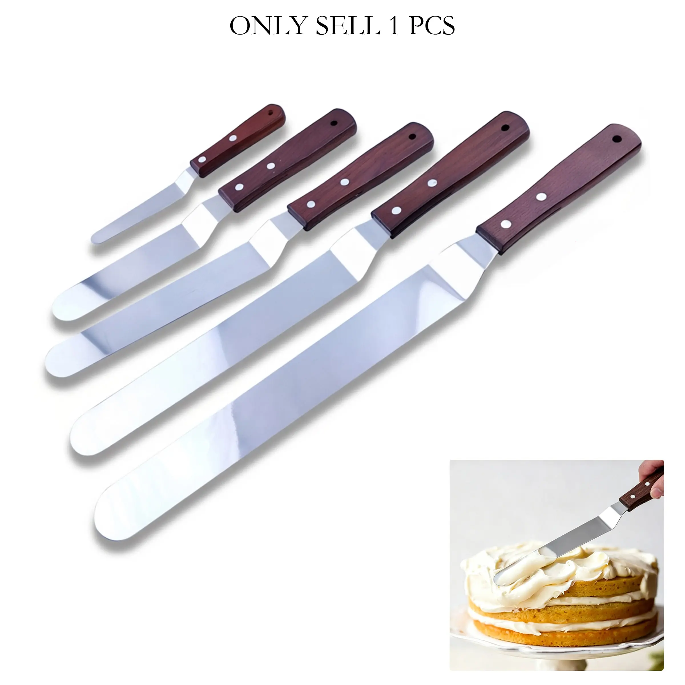 Baking Tool Wooden Handle Stainless Steel Cream Spatula, 12 Inch Cake Decorating Scraper, 1 Piece, Ideal for Bakers