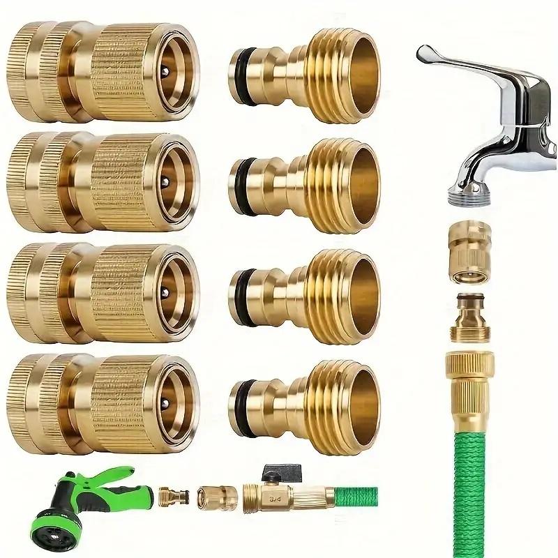 Brass Garden Water Hose Quick Connect Set, 4 Counts/set Garden Hose Connector Adapter, Garden Hose Connector Adapter for Outdoor Lawn and Gardening Use #GLOBAL PICKS