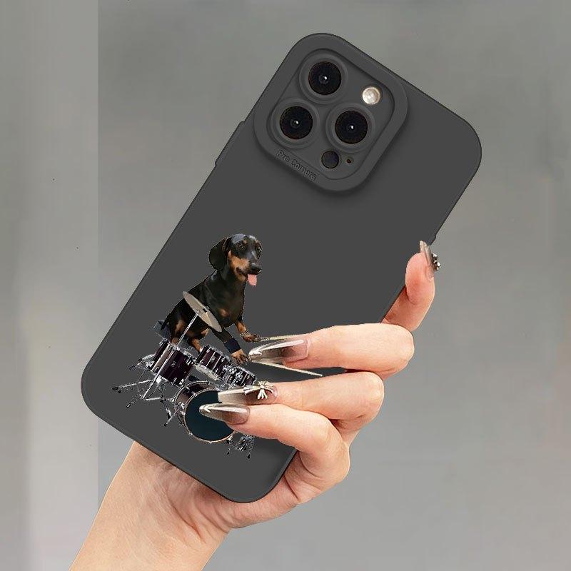 New Creative Drum Dog Pattern Phone Case, TPU Shockproof Full Protection Case, Suitable for iPhone 17/16/15/14/13/12/11 PRO MAX PLUS AIR E XS and PROMAX MINI, Ideal Gift for Friends and Family, MS1235