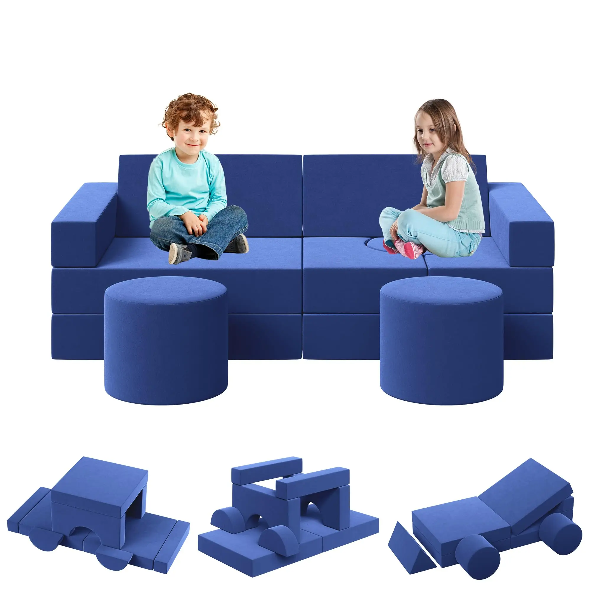 Kids' 13-Piece Modular Play Couch - Fun, Playful Convertible Toddler Foam Sofa Set with Washable Soft Covers - Fold-Out Floor Chair for Playroom, Bedroom - Safe Imaginative Children's Furniture for Holidays, Baby Showers, Birthdays