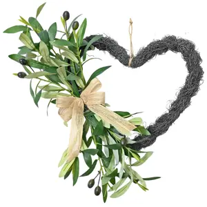 1pc Artificial Olive Wreath, with Olive Leaves, Bean for Front Door Indoor Outdoor Farmhouse Home Wall Window Festival Wedding Decor
