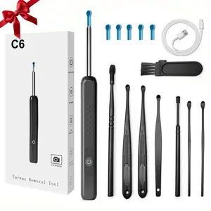 Smart Visual Ear Wax Remover,Ear Cleaner Cleaning Pick Tool ,LED Wax Removal Tool Picking Stick With 6 Ear Pick Heads,Rechargeable,waterproof,130mAh,holiday gift
