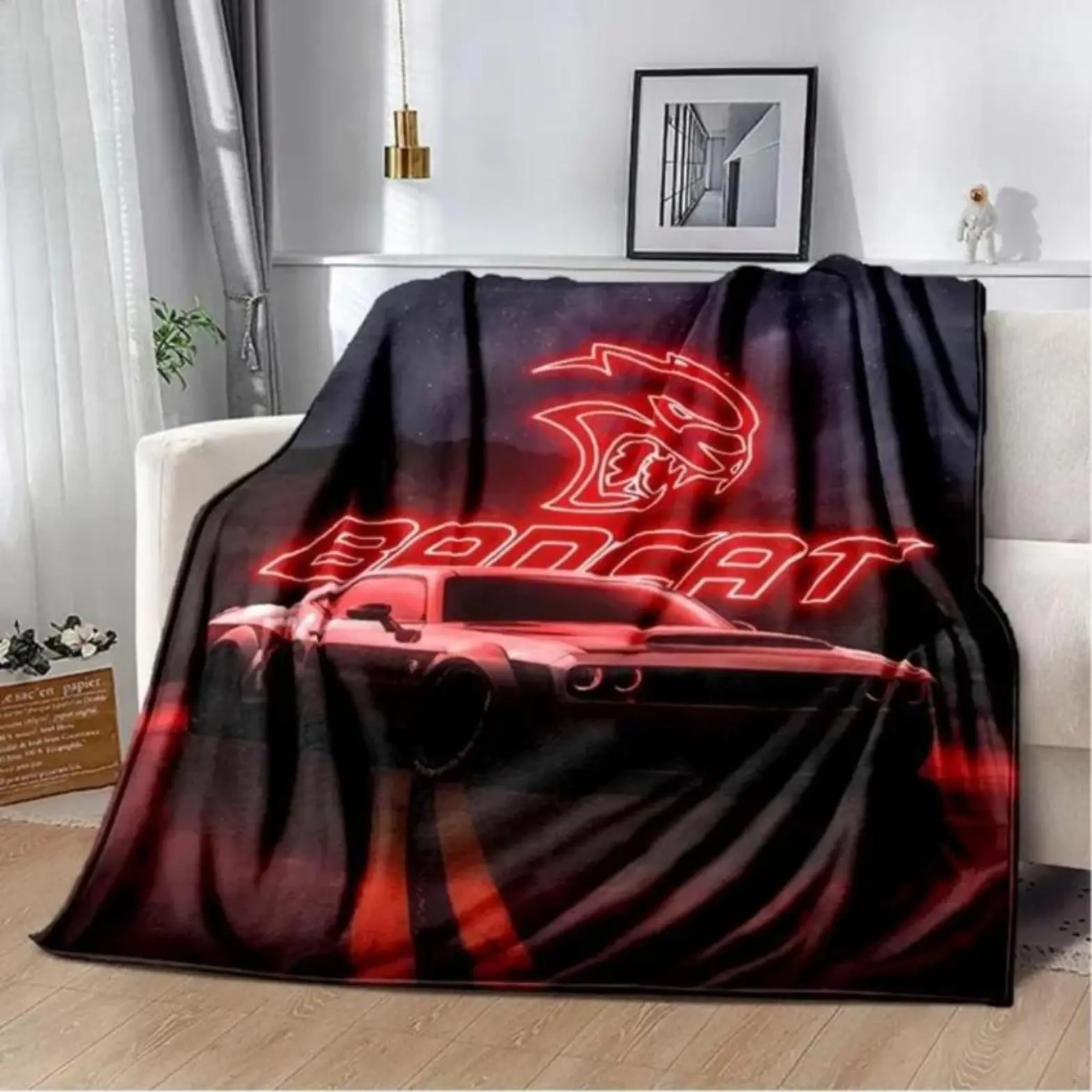 High Def Print SRT Hellcat Racing Flannel Blanket - Wrinkle Resistant, Breathable, All Seasons, Soft, Lightweight - For Boys' Bedroom, Living Room Sofa Noon Break - Christmas Gift