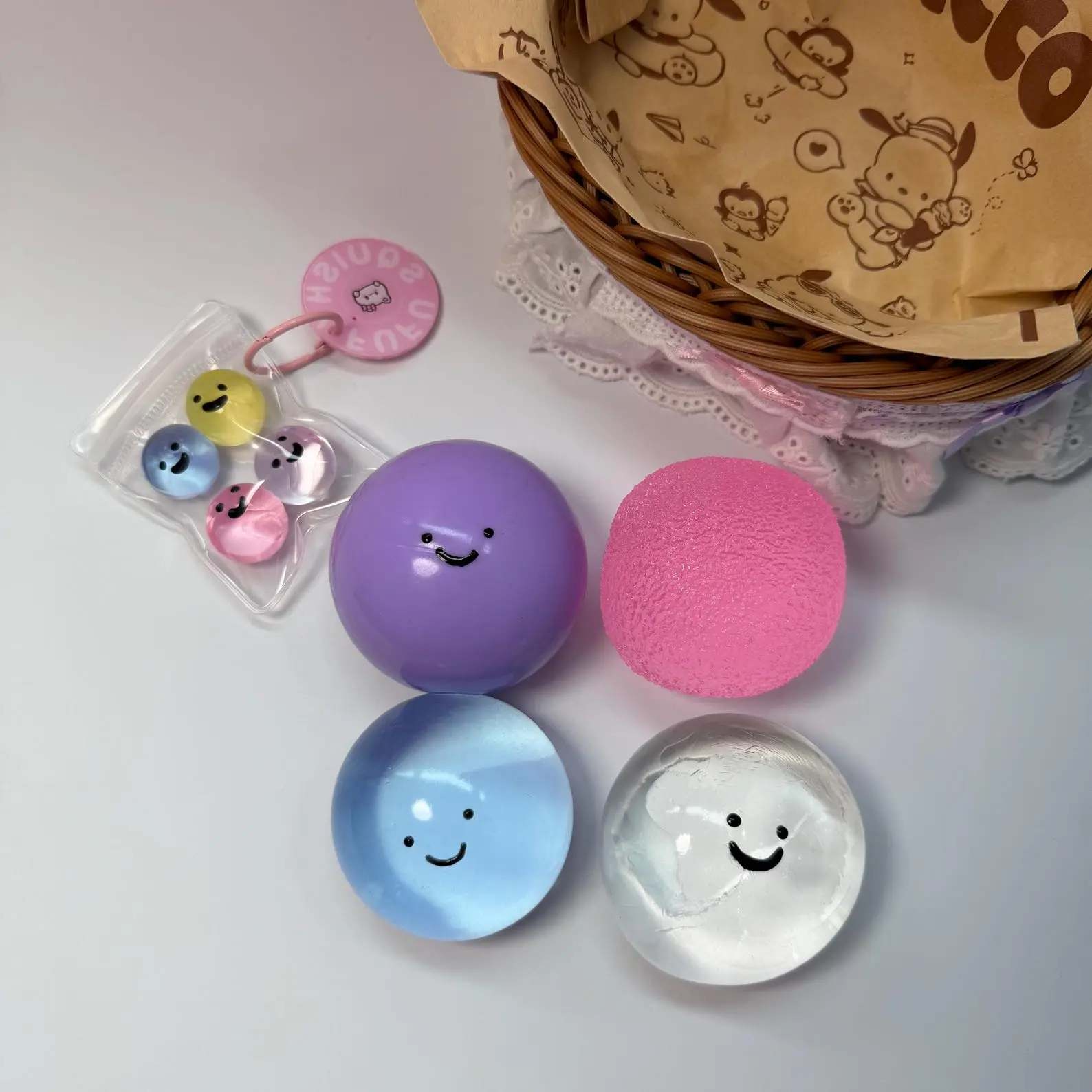 Smile Face Ball Taba Squish Collection, Cute Kawaii Stress Relief Fidget Toy Set, Fun Desk Toy Gift for Kids & Adults