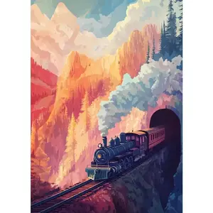 Colorful Swirl Smoke Steam Train Digital Oil Painting By Numbers on Canvas Home Decor for Living Room Handmade Gift Frameless