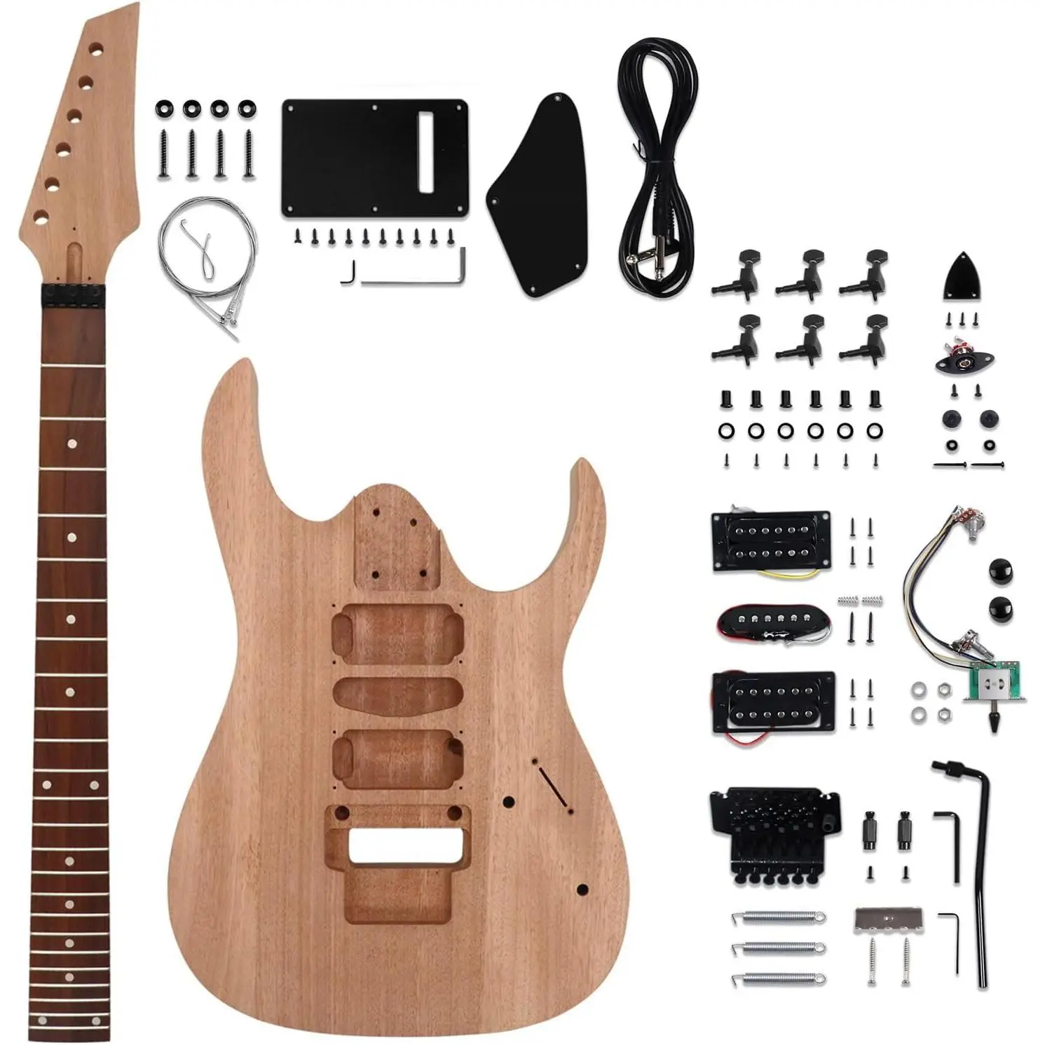 DIY Electric Guitar Kit Beginner Kit 6 String Right Hand JS Series | Mahogany , Mahogany , Rosewood Fretboard, Black Hardware, Build Your Own Guitar