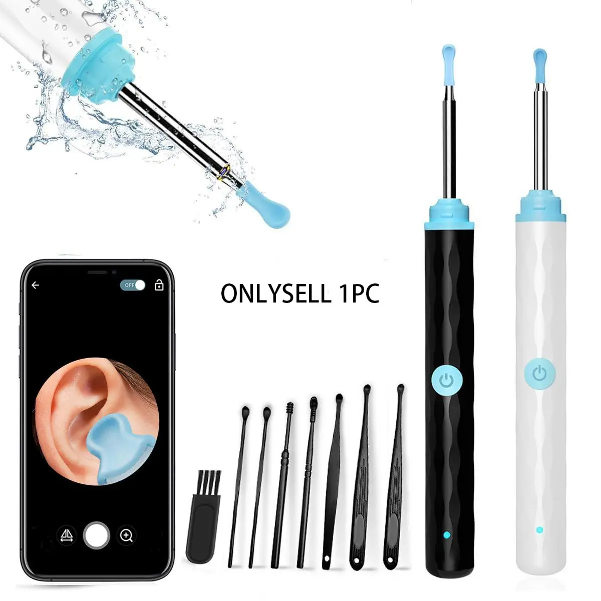 Visual Ear Pick with Camera & Light, Earpick Flashlight, 5 Ear Spoons for Safe Wax Removal, Earwax Removal Kit, 8-Piece Set Compatible with All Phones, Earwax Removal Tool, Ear Cleaning Tool, Earwax Remover Tool, Earwax Cleaner, Perfect Gift for Men