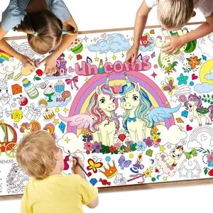 Giant Coloring Poster 35x72Inch Versatile Unicorn Birthday Activity Drawing Coloring Tablecloth DIY Rainbow Unicorn Table Cover Kids Art Crafts Coloring Mat for Home Classroom Party Supplies