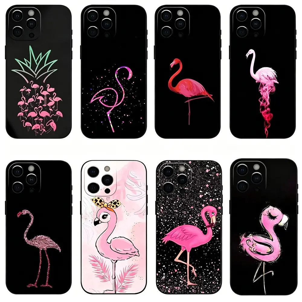 Flamingo Artistic Pattern Phone Case for iPhone 17 Pro Max Air 16 Pro 15 14 Plus 13 12 11 and Samsung S26-S23 Plus Ultra Soft Black Cover